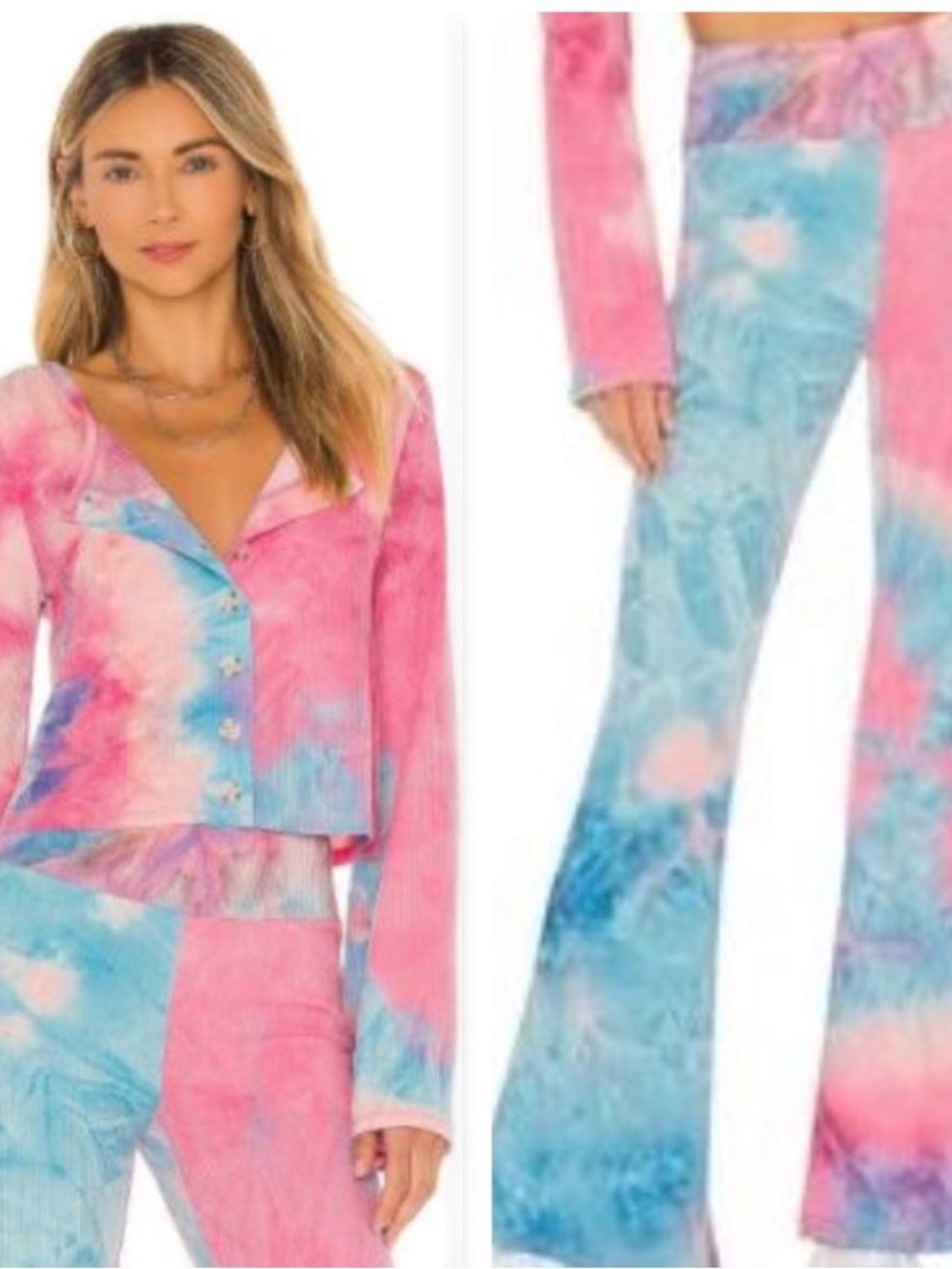 Beach Riot Pink & Blue Tie-Dye Ribbed Loungewear Set